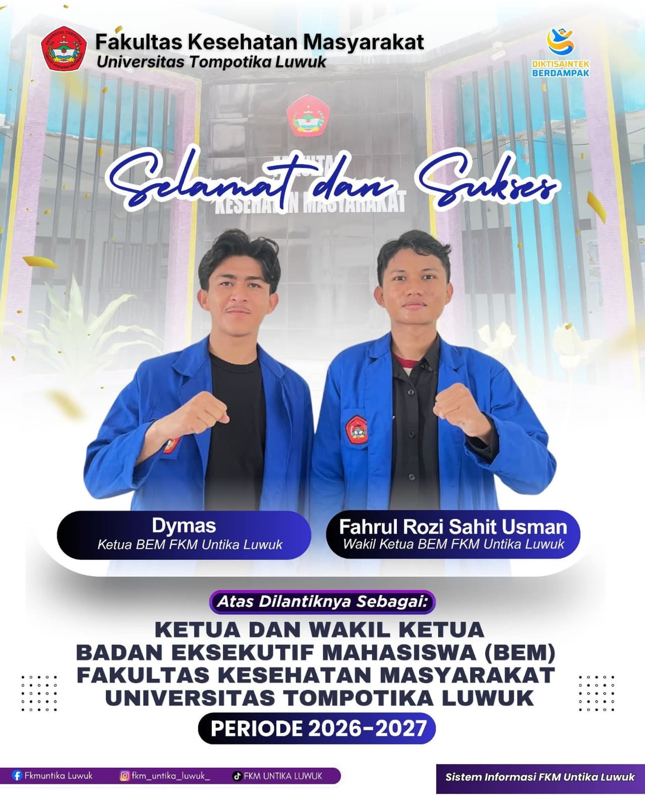 Dymas dan Fahrul Rozi Sahit Usman Pimpin BEM FKM Untika 2026–2027, Usung Perubahan yang Berdampak